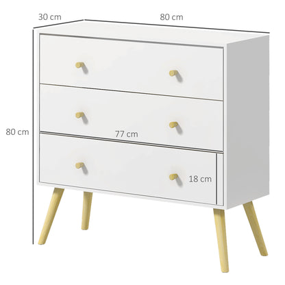 3-Drawer Chest of Drawers for Bedroom with Pine Wood Legs for Living Room Office Bedroom Load 154 lbs 31.5x11.8x31.5 inches White
