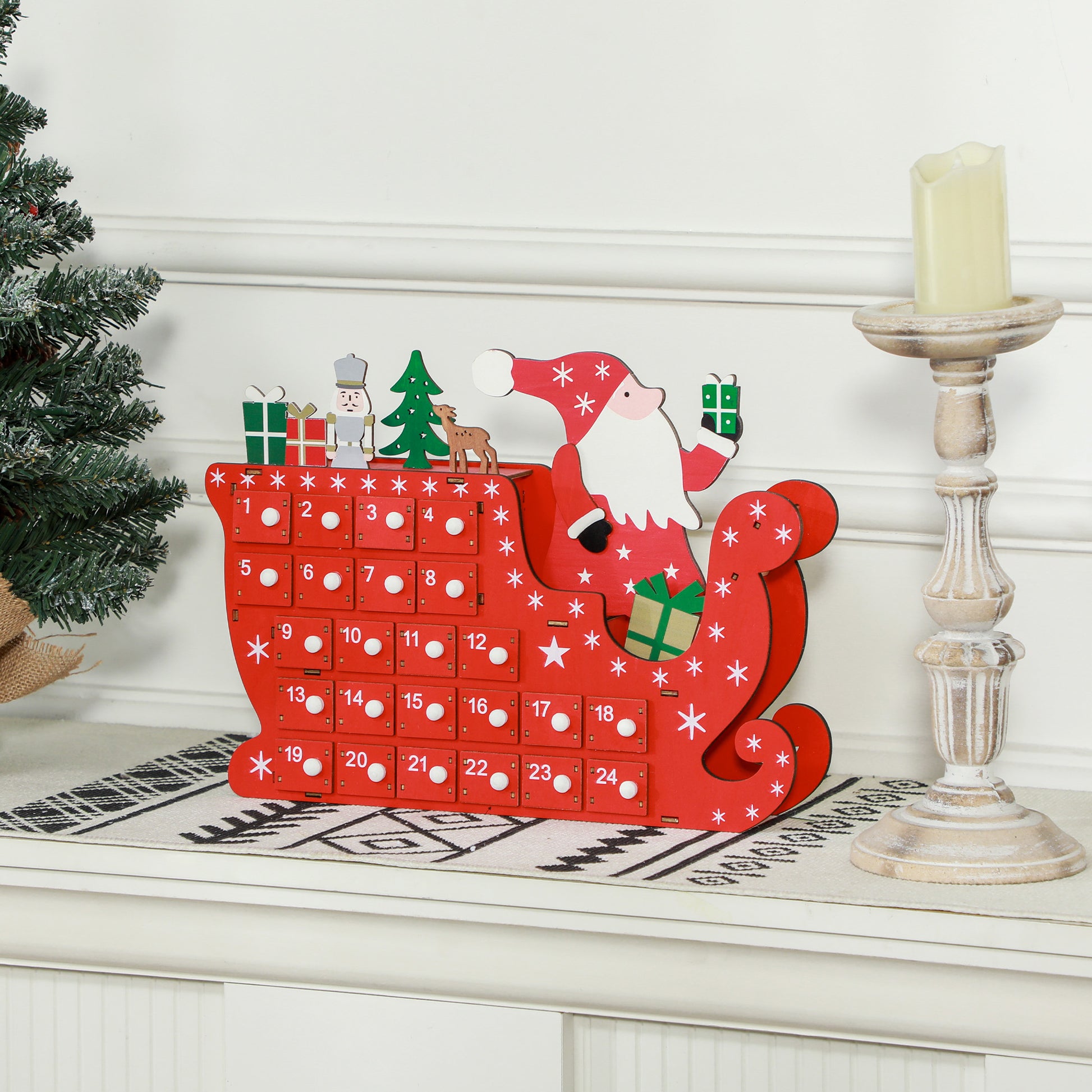 Fillable Advent Calendar 24 Drawers Christmas Calendar Advent Calendar Box Christmas Decoration DIY MDF Board Red 22.5 x 8 x 36 cm