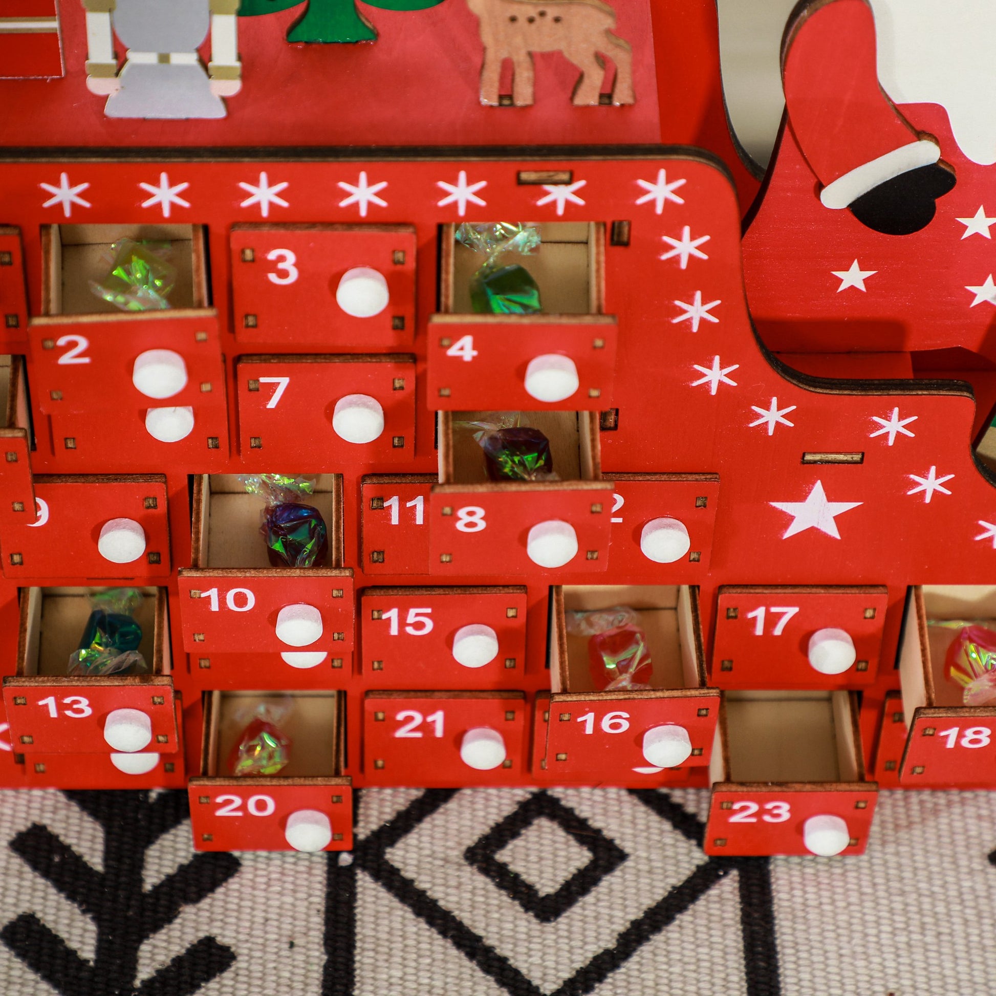 Fillable Advent Calendar 24 Drawers Christmas Calendar Advent Calendar Box Christmas Decoration DIY MDF Board Red 22.5 x 8 x 36 cm