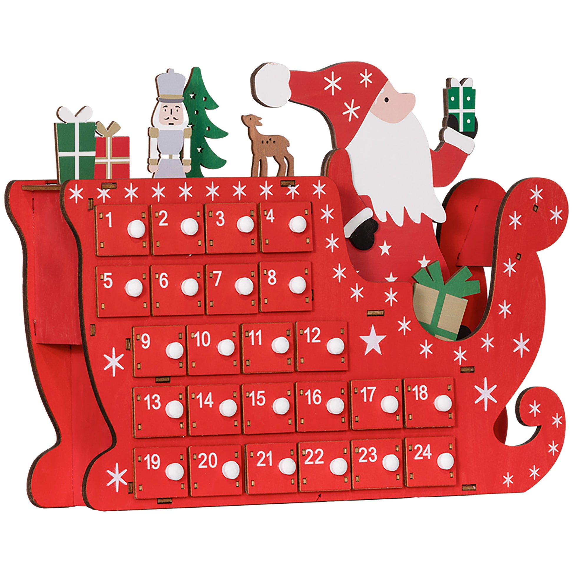 Fillable Advent Calendar 24 Drawers Christmas Calendar Advent Calendar Box Christmas Decoration DIY MDF Board Red 22.5 x 8 x 36 cm