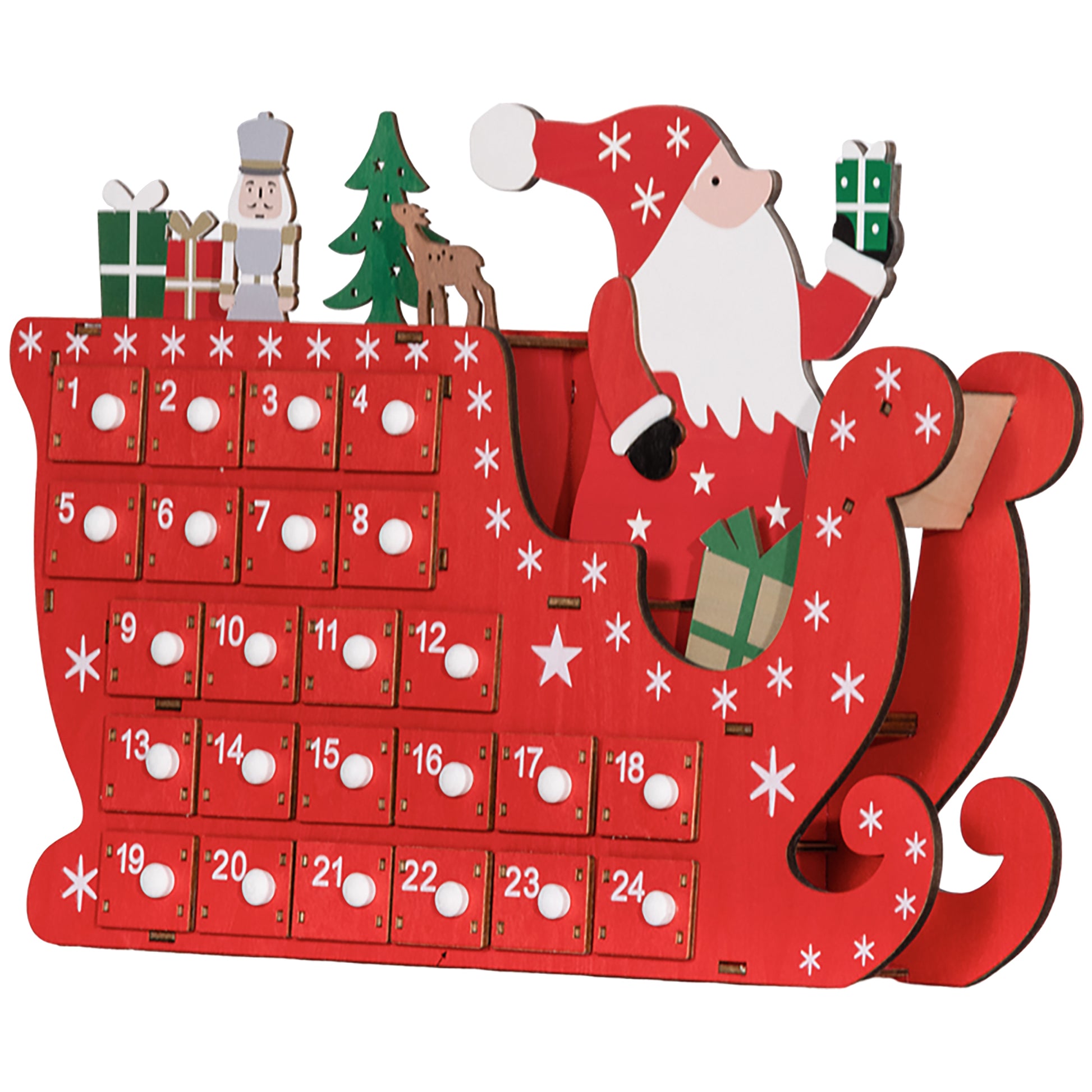 Fillable Advent Calendar 24 Drawers Christmas Calendar Advent Calendar Box Christmas Decoration DIY MDF Board Red 22.5 x 8 x 36 cm