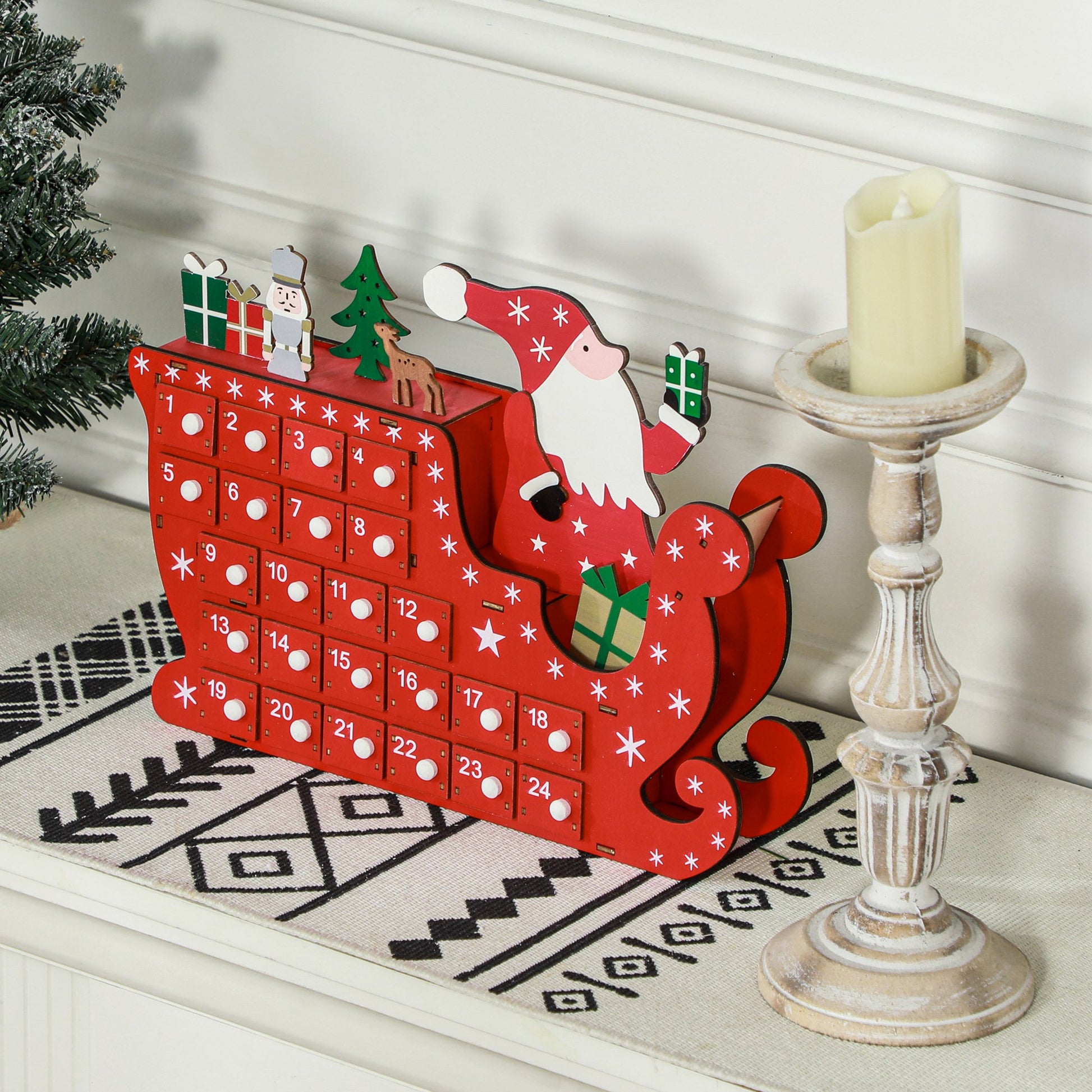 Fillable Advent Calendar 24 Drawers Christmas Calendar Advent Calendar Box Christmas Decoration DIY MDF Board Red 22.5 x 8 x 36 cm