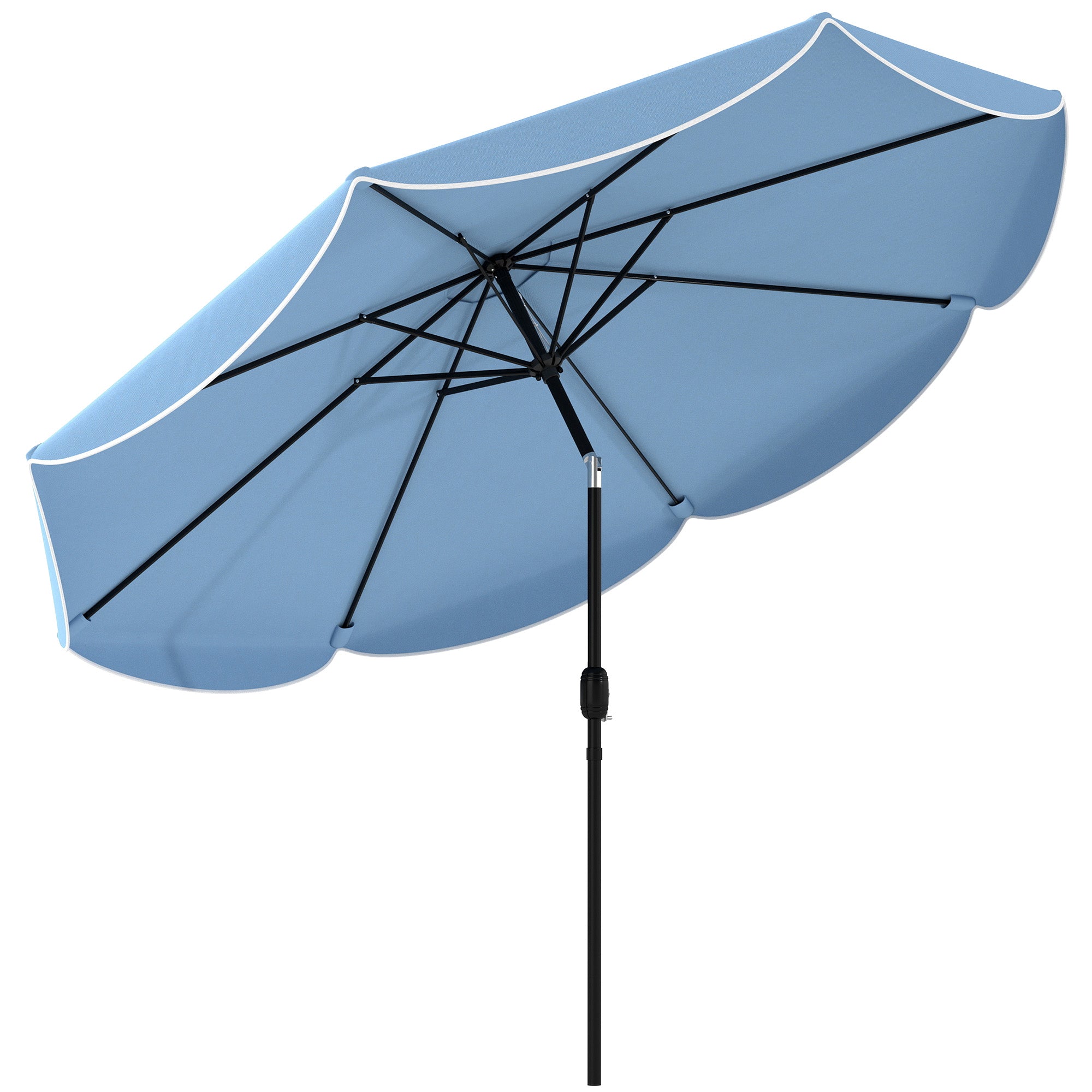 8.7 ft (265 cm) Outdoor Patio Umbrella — 3-Position Tilt, Crank, Frilled Canopy, Waterproof — Sky Blue