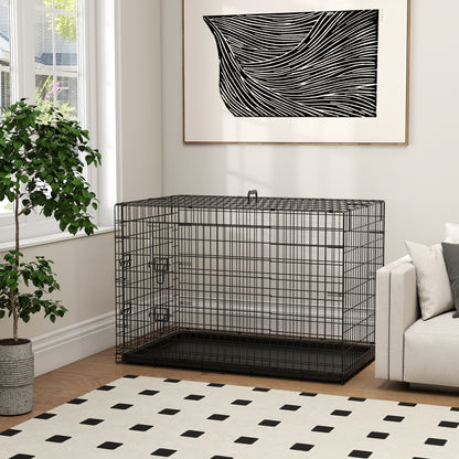 Foldable Dog Cage Dog Carrier with 2 Doors Removable Tray and Transport Handle 106x68x76 cm Black