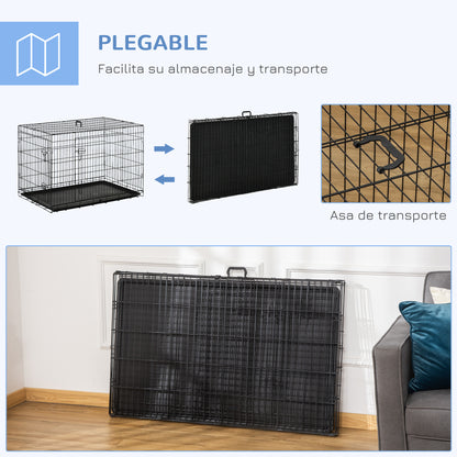 Foldable Dog Cage Dog Carrier with 2 Doors Removable Tray and Transport Handle 106x68x76 cm Black