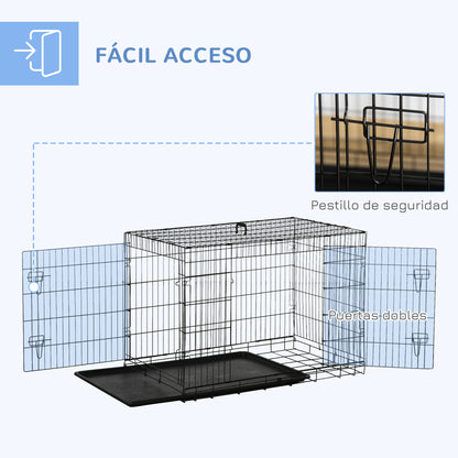 Foldable Dog Cage Dog Carrier with 2 Doors Removable Tray and Transport Handle 106x68x76 cm Black