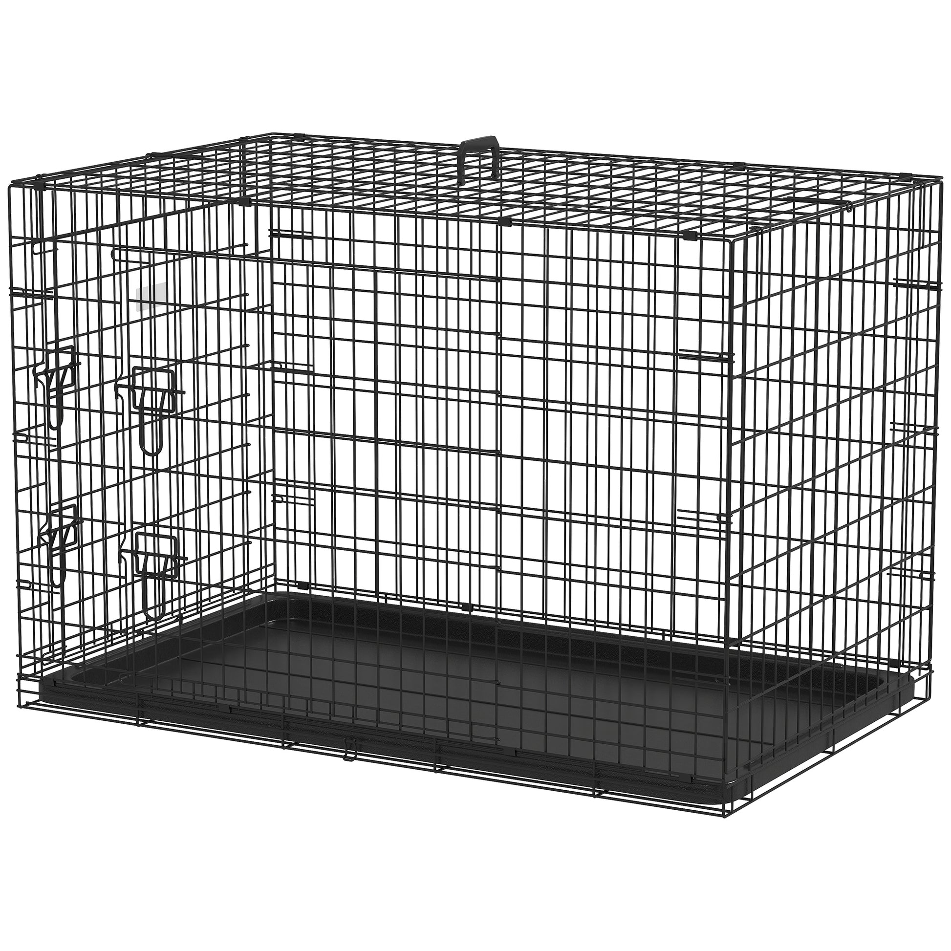 Foldable Dog Cage Dog Carrier with 2 Doors Removable Tray and Transport Handle 106x68x76 cm Black