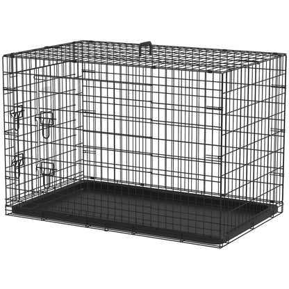 Foldable Dog Cage Dog Carrier with 2 Doors Removable Tray and Transport Handle 106x68x76 cm Black