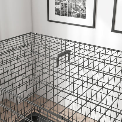 Foldable Dog Cage Dog Carrier with 2 Doors Removable Tray and Transport Handle 106x68x76 cm Black