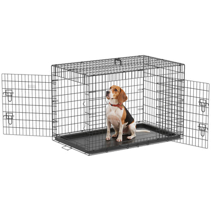 Foldable Dog Cage Dog Carrier with 2 Doors Removable Tray and Transport Handle 106x68x76 cm Black
