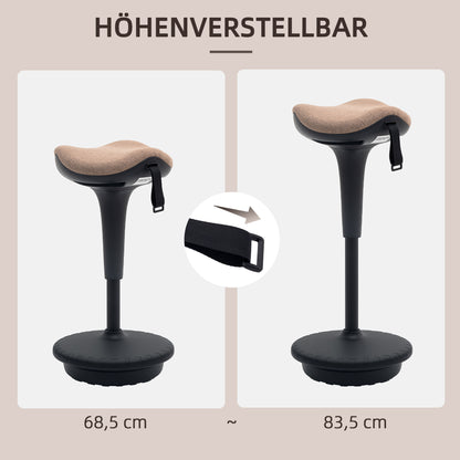 Office Stool with Swivel Function, Ergonomic Stool, Work Stool, Height Adjustable 68.5-83.5 cm Seat Stool Large Base, 360° Rotatable Standing Stool, Anti-Slip for Office and Study Room, Brown