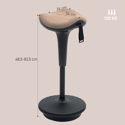 Office Stool with Swivel Function, Ergonomic Stool, Work Stool, Height Adjustable 68.5-83.5 cm Seat Stool Large Base, 360° Rotatable Standing Stool, Anti-Slip for Office and Study Room, Brown