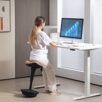 Office Stool with Swivel Function, Ergonomic Stool, Work Stool, Height Adjustable 68.5-83.5 cm Seat Stool Large Base, 360° Rotatable Standing Stool, Anti-Slip for Office and Study Room, Brown