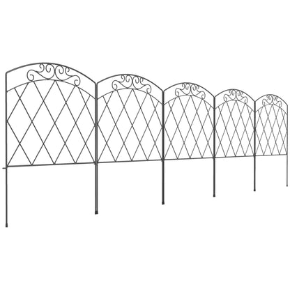 Set of 5 decorative garden fences, black metal borders with ornaments for flower beds - 305 x 80 cm black