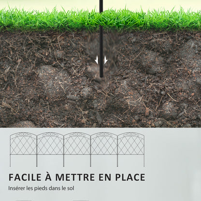 Set of 5 decorative garden fences, black metal borders with ornaments for flower beds - 305 x 80 cm black
