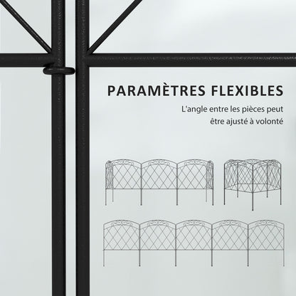 Set of 5 decorative garden fences, black metal borders with ornaments for flower beds - 305 x 80 cm black