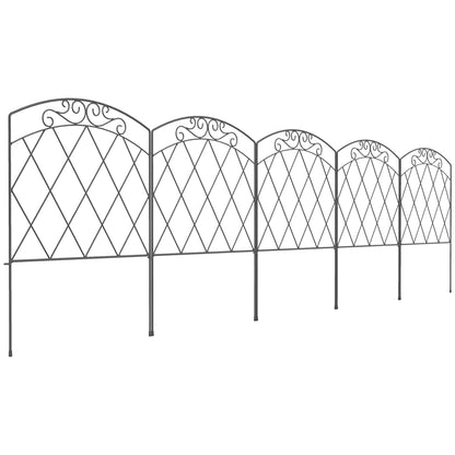 Set of 5 decorative garden fences, black metal borders with ornaments for flower beds - 305 x 80 cm black