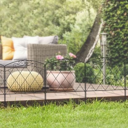 Set of 5 decorative garden fences, black metal borders with ornaments for flower beds - 305 x 80 cm black