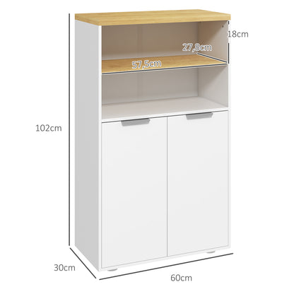 Bathroom Storage Cabinet with 2 Doors and 2 Open Compartments dim. 60W x 30D x 102H cm, white and natural