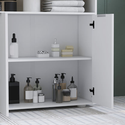 Bathroom Storage Cabinet with 2 Doors and 2 Open Compartments dim. 60W x 30D x 102H cm, white and natural