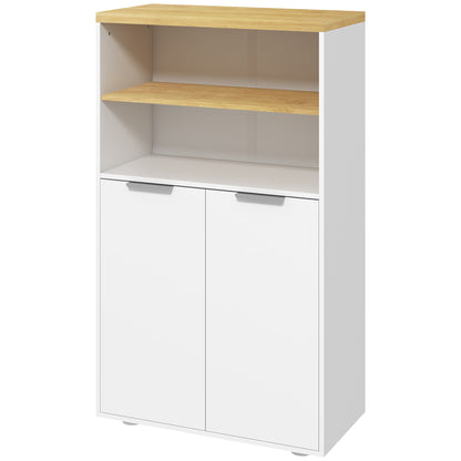 Bathroom Storage Cabinet with 2 Doors and 2 Open Compartments dim. 60W x 30D x 102H cm, white and natural