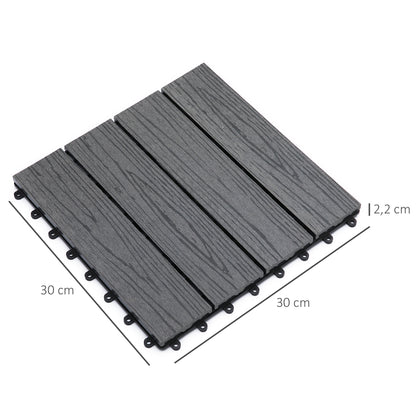 Deck Tiles - Interlocking Set of 11 Pieces, Maximum Area 1 m², Very Easy Installation, Dimensions 30 x 30 cm