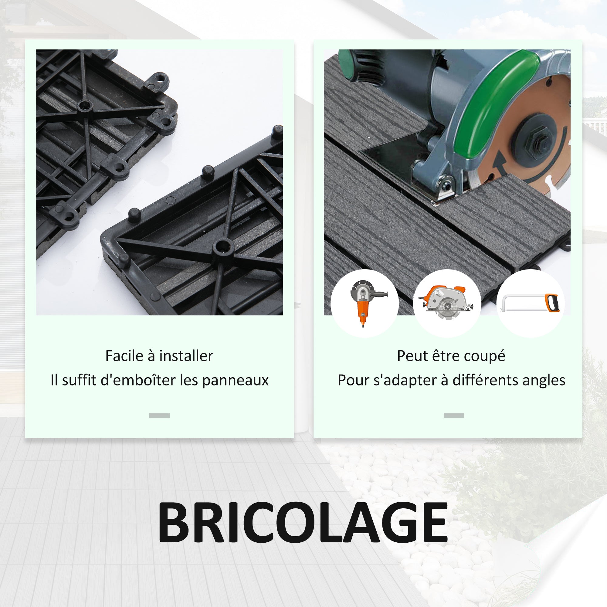 Deck Tiles - Interlocking Set of 11 Pieces, Maximum Area 1 m², Very Easy Installation, Dimensions 30 x 30 cm