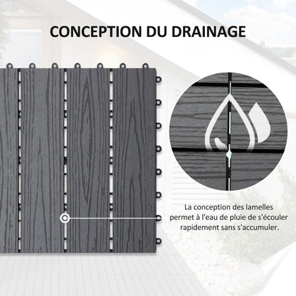 Deck Tiles - Interlocking Set of 11 Pieces, Maximum Area 1 m², Very Easy Installation, Dimensions 30 x 30 cm