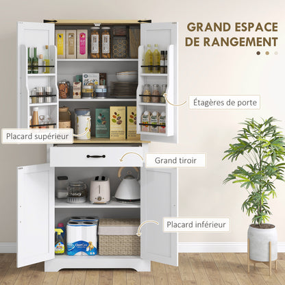 Kitchen Cabinet Buffet Kitchen Dresser Storage Unit, with 4 Doors, 6 Shelves, 1 Drawer and Adjustable Shelves, Multi-storage, 76.5 x 40 x 181 cm, White