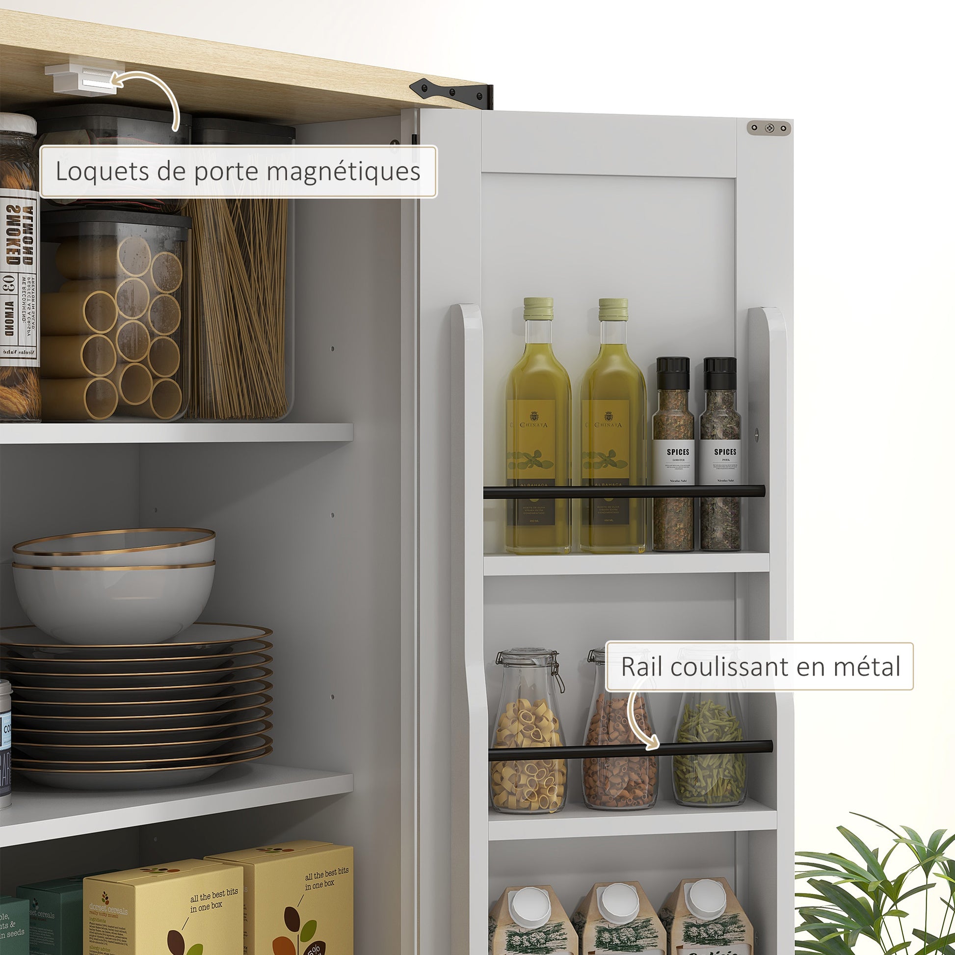 Kitchen Cabinet Buffet Kitchen Dresser Storage Unit, with 4 Doors, 6 Shelves, 1 Drawer and Adjustable Shelves, Multi-storage, 76.5 x 40 x 181 cm, White