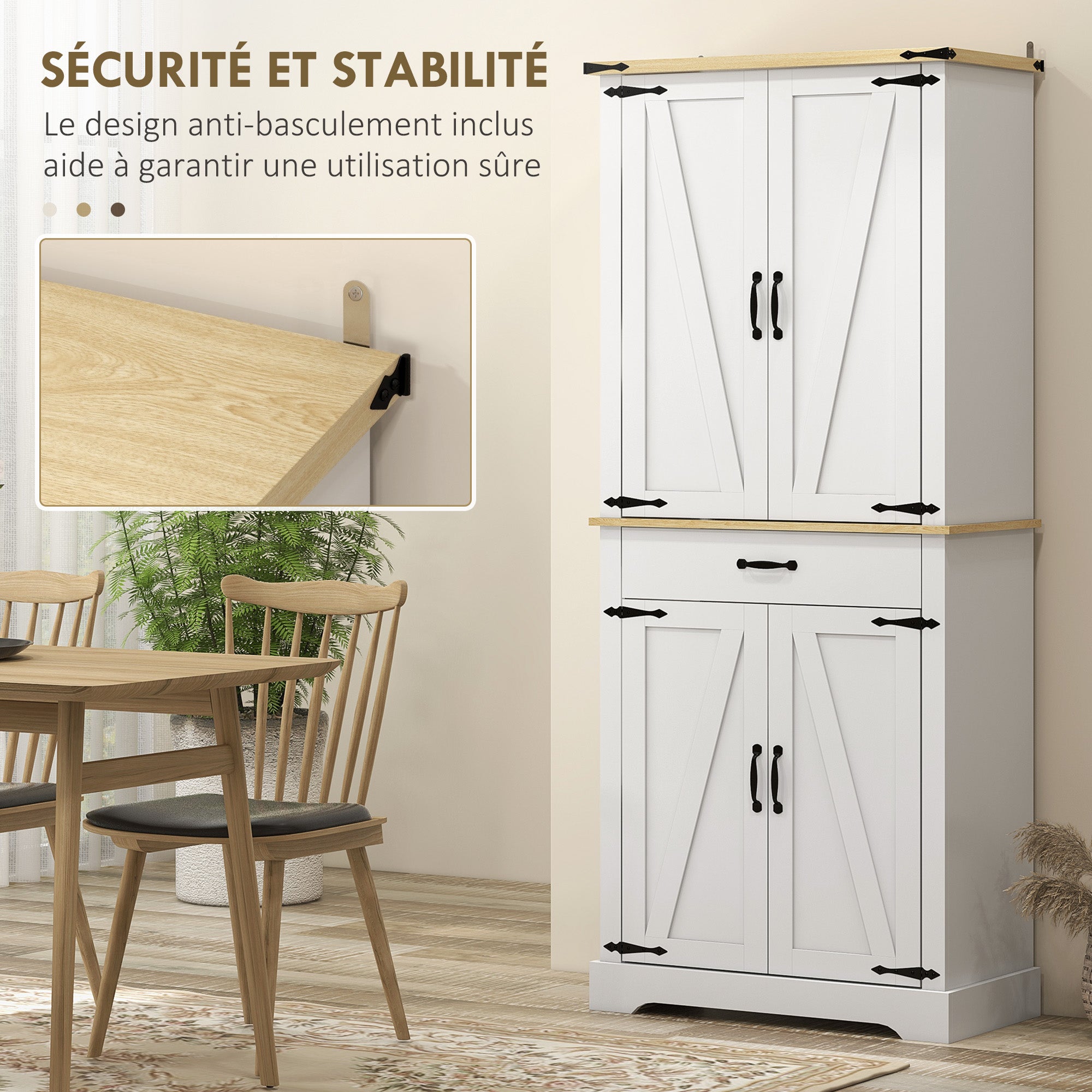 Kitchen Cabinet Buffet Kitchen Dresser Storage Unit, with 4 Doors, 6 Shelves, 1 Drawer and Adjustable Shelves, Multi-storage, 76.5 x 40 x 181 cm, White