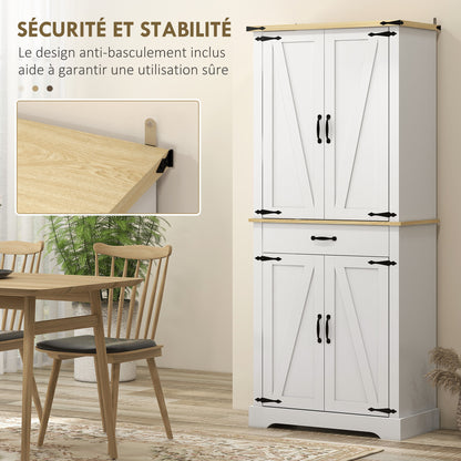 Kitchen Cabinet Buffet Kitchen Dresser Storage Unit, with 4 Doors, 6 Shelves, 1 Drawer and Adjustable Shelves, Multi-storage, 76.5 x 40 x 181 cm, White