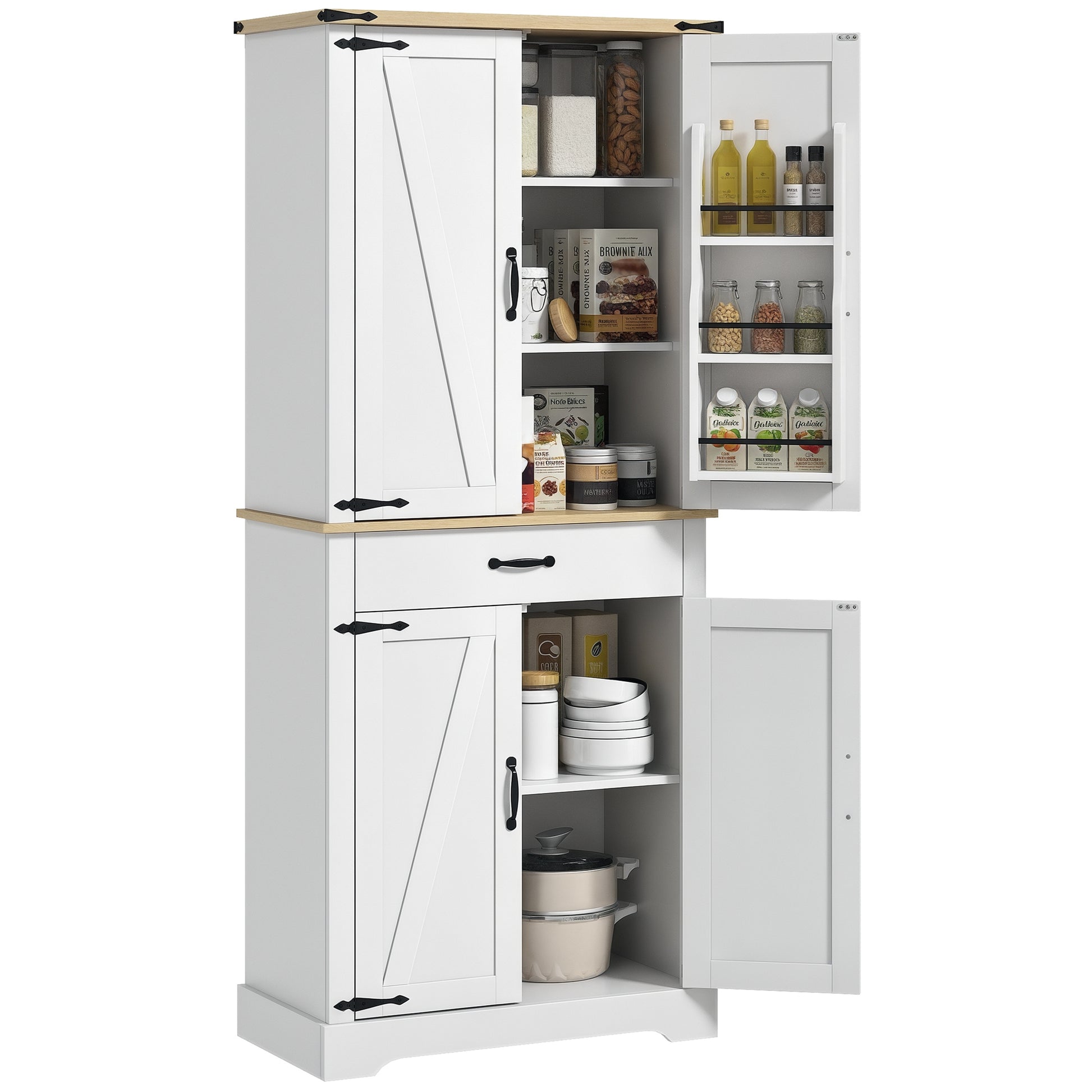 Kitchen Cabinet Buffet Kitchen Dresser Storage Unit, with 4 Doors, 6 Shelves, 1 Drawer and Adjustable Shelves, Multi-storage, 76.5 x 40 x 181 cm, White