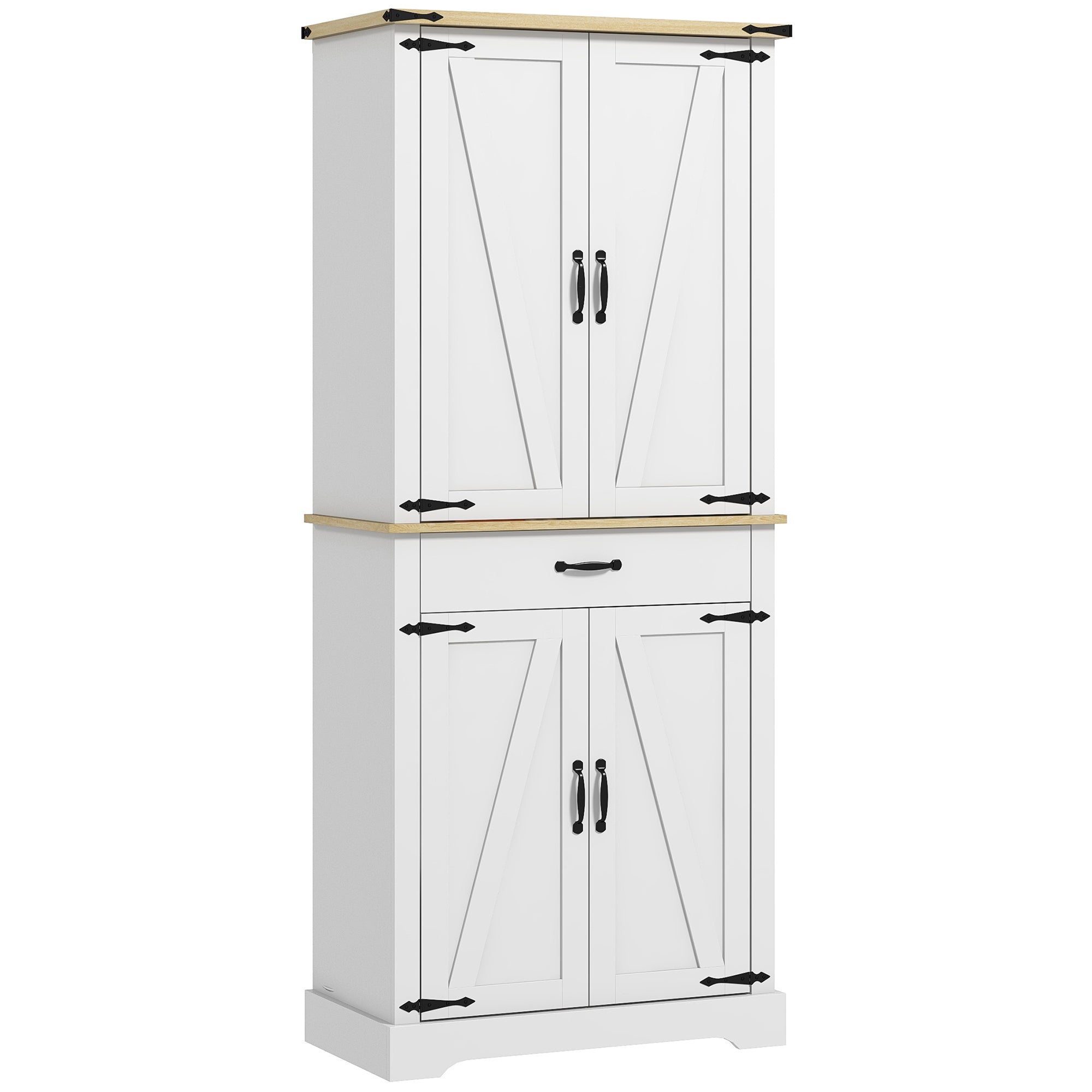 Kitchen Cabinet Buffet Kitchen Dresser Storage Unit, with 4 Doors, 6 Shelves, 1 Drawer and Adjustable Shelves, Multi-storage, 76.5 x 40 x 181 cm, White