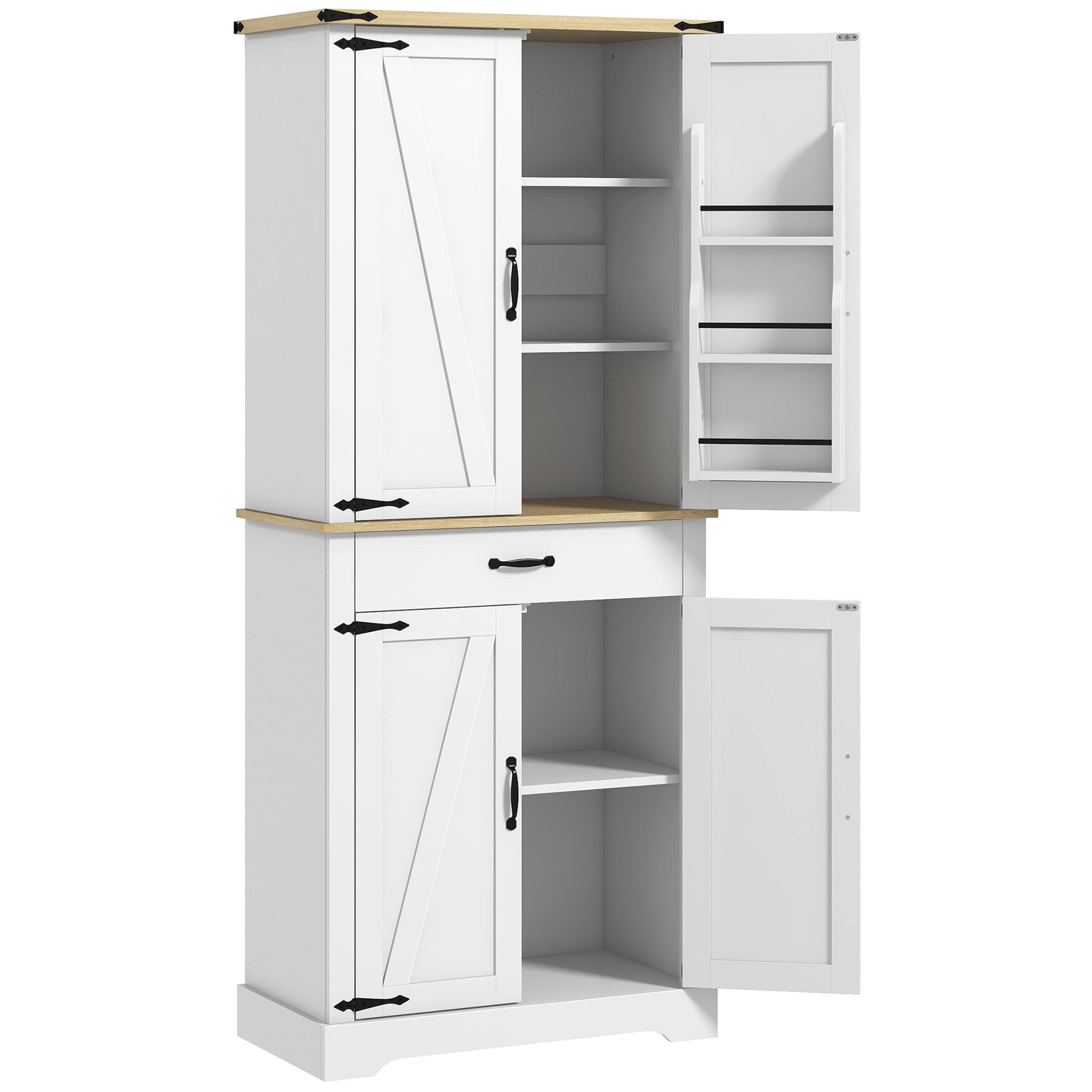 Kitchen Cabinet Buffet Kitchen Dresser Storage Unit, with 4 Doors, 6 Shelves, 1 Drawer and Adjustable Shelves, Multi-storage, 76.5 x 40 x 181 cm, White