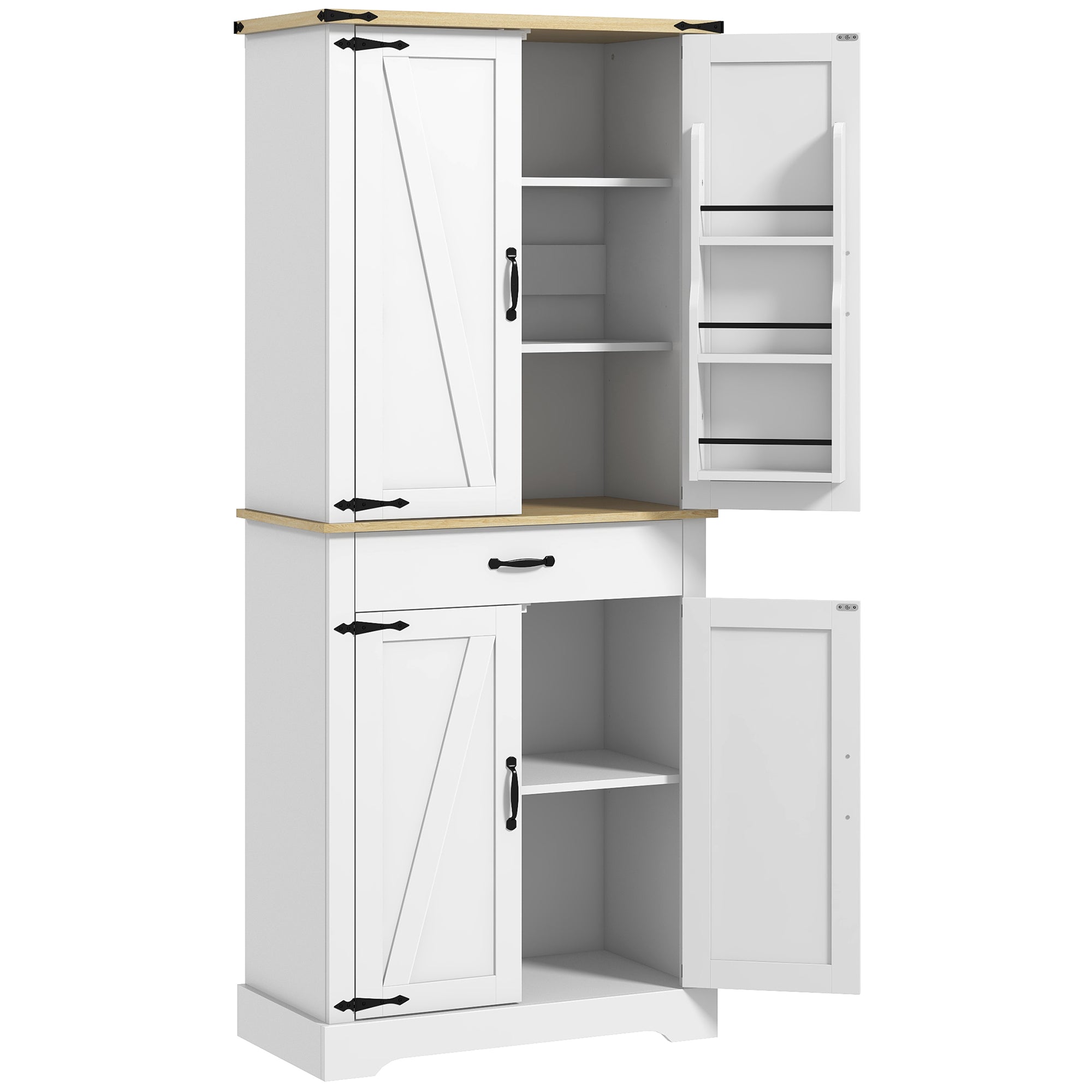 Kitchen Cabinet Buffet Kitchen Dresser Storage Unit, with 4 Doors, 6 Shelves, 1 Drawer and Adjustable Shelves, Multi-storage, 76.5 x 40 x 181 cm, White