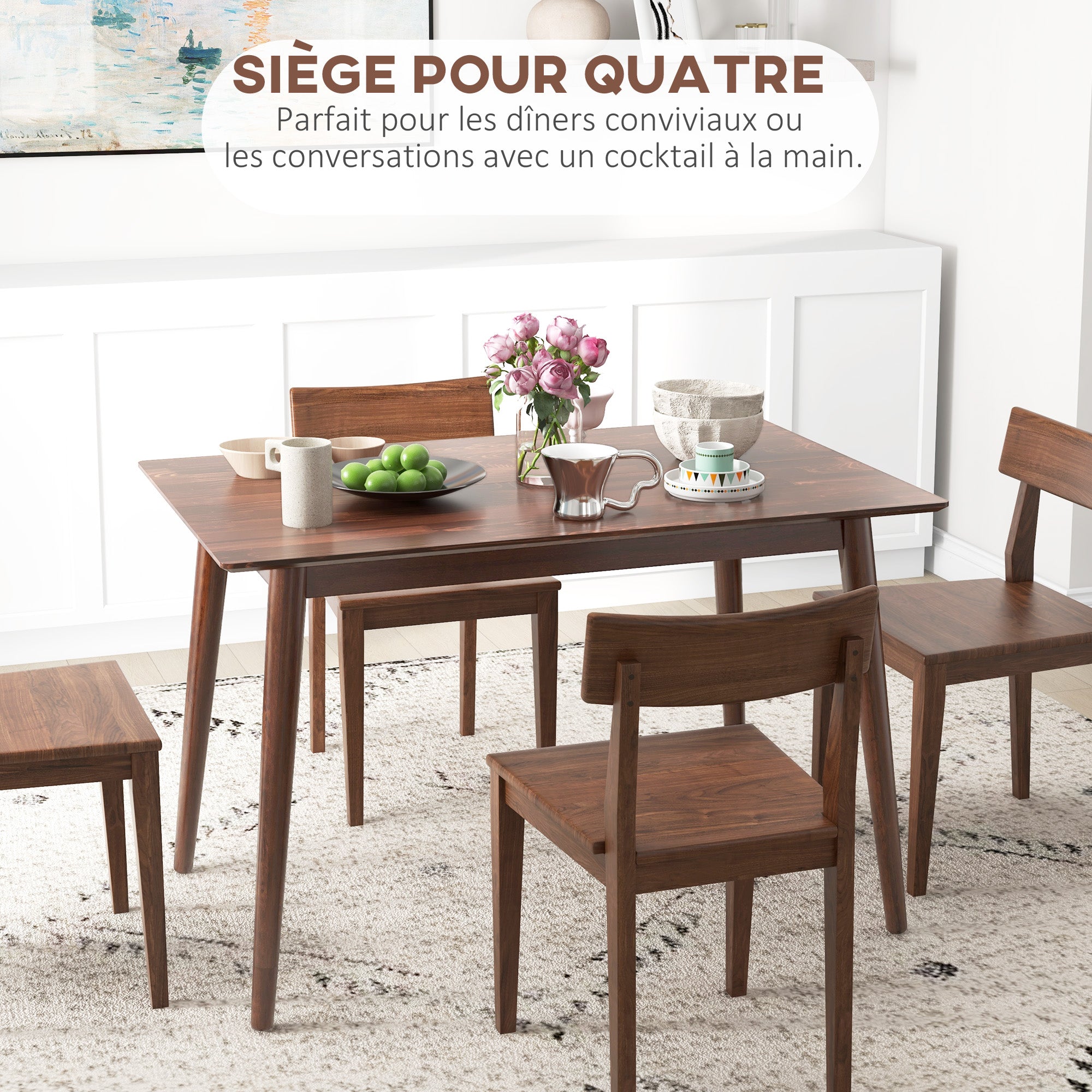 Dining Table Kitchen Table Design with Large Tabletop for 4-6 Persons Made of Wood 120L x 75W x 76H cm