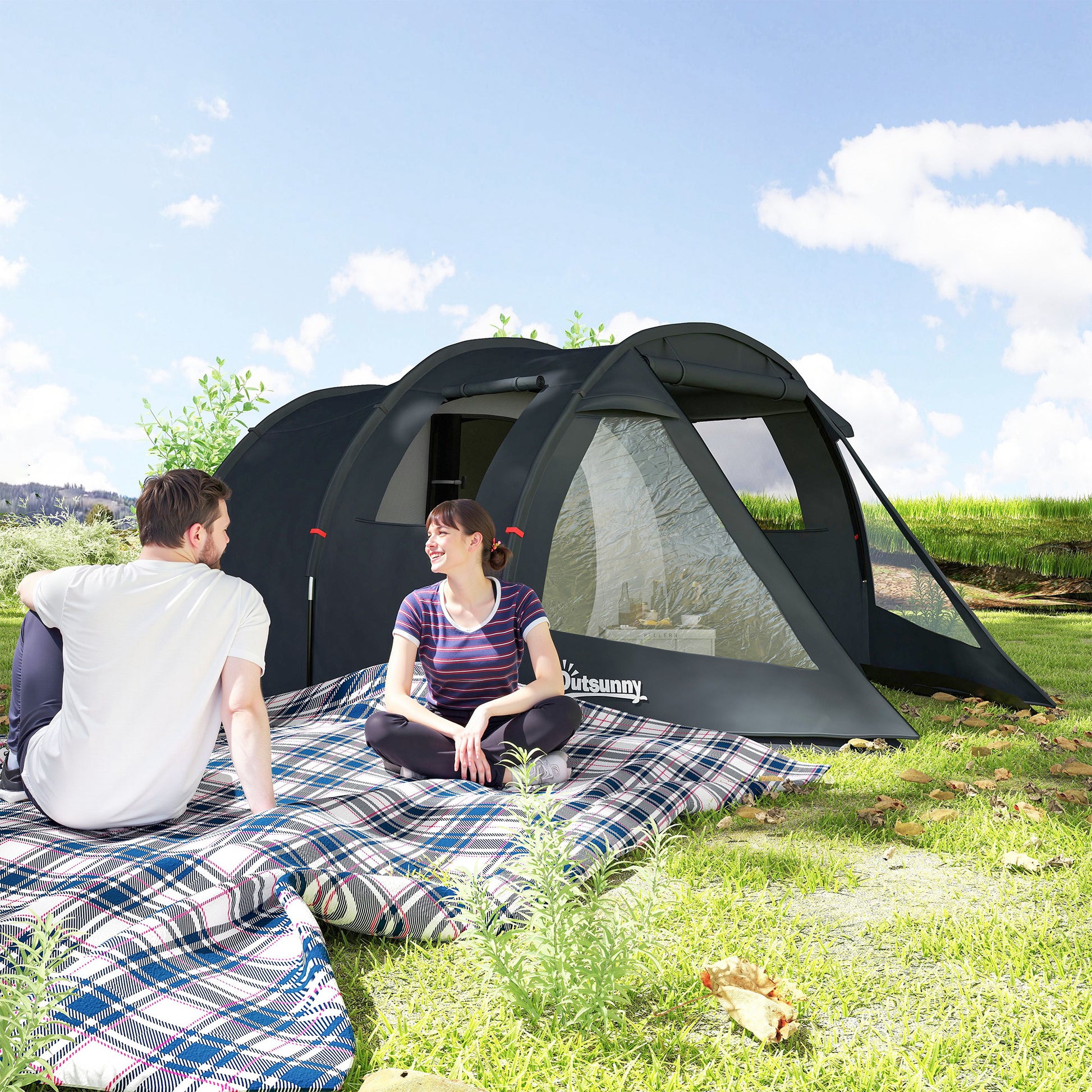 Camping Tent for 4 People light, stable waterproof Family Tent with Door Window, Pack Bag, Tunnel Tent with 2000mm Water Column Tent for Camping Travel Trekking Garden