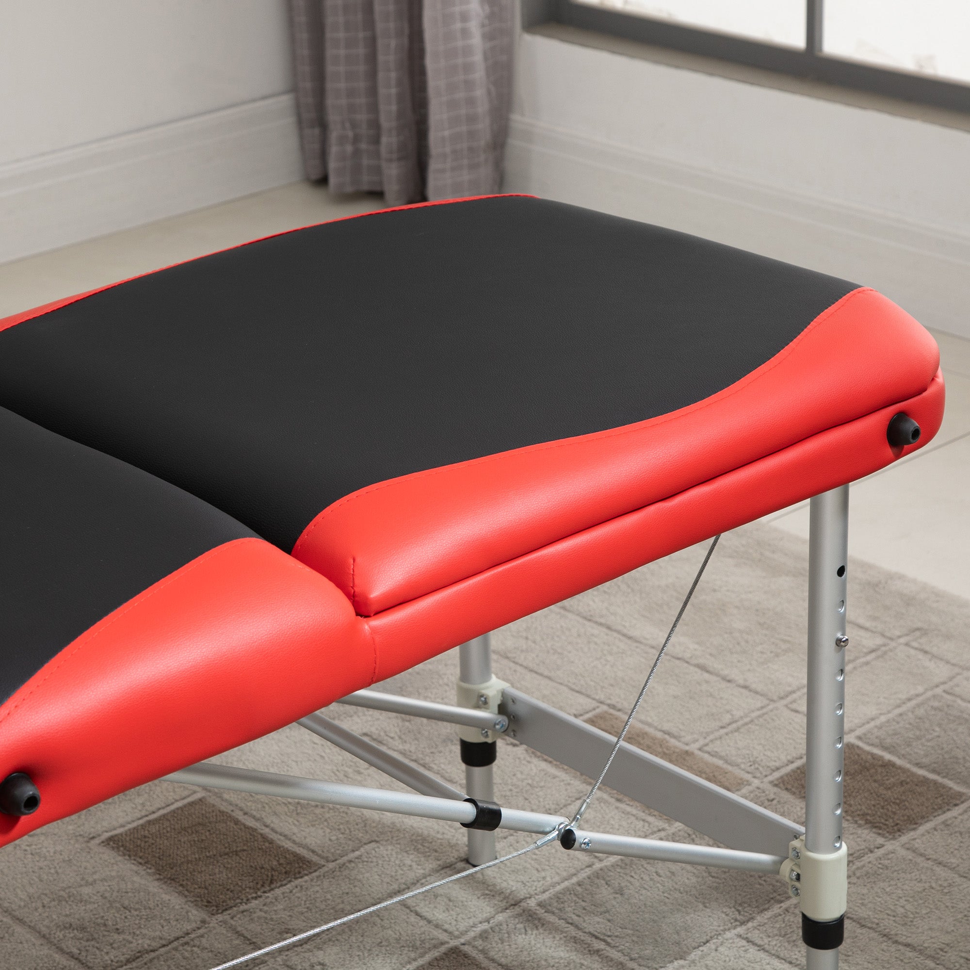 Folding Massage Tables Adjustable Height Beauty Beds Portable Massage Table Massage Bed Aluminum Foam PVC Leather Plastic Black+Red 215 x 81 x 61-84 cm