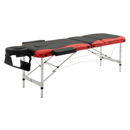 Folding Massage Tables Adjustable Height Beauty Beds Portable Massage Table Massage Bed Aluminum Foam PVC Leather Plastic Black+Red 215 x 81 x 61-84 cm