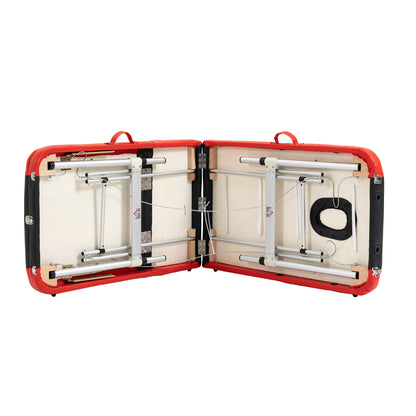 Folding Massage Tables Adjustable Height Beauty Beds Portable Massage Table Massage Bed Aluminum Foam PVC Leather Plastic Black+Red 215 x 81 x 61-84 cm