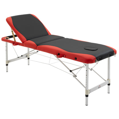 Folding Massage Tables Adjustable Height Beauty Beds Portable Massage Table Massage Bed Aluminum Foam PVC Leather Plastic Black+Red 215 x 81 x 61-84 cm
