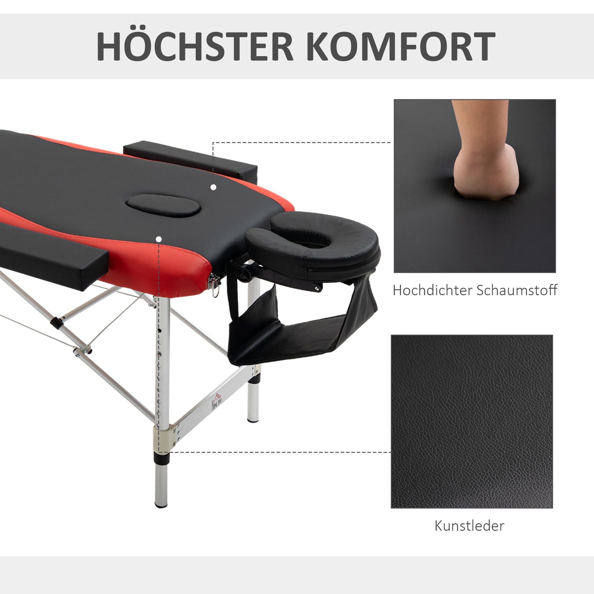 Folding Massage Tables Adjustable Height Beauty Beds Portable Massage Table Massage Bed Aluminum Foam PVC Leather Plastic Black+Red 215 x 81 x 61-84 cm