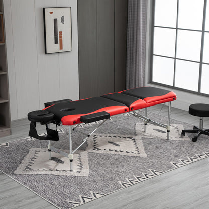 Folding Massage Tables Adjustable Height Beauty Beds Portable Massage Table Massage Bed Aluminum Foam PVC Leather Plastic Black+Red 215 x 81 x 61-84 cm