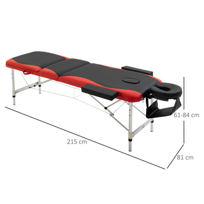 Folding Massage Tables Adjustable Height Beauty Beds Portable Massage Table Massage Bed Aluminum Foam PVC Leather Plastic Black+Red 215 x 81 x 61-84 cm
