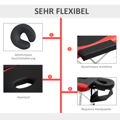 Folding Massage Tables Adjustable Height Beauty Beds Portable Massage Table Massage Bed Aluminum Foam PVC Leather Plastic Black+Red 215 x 81 x 61-84 cm