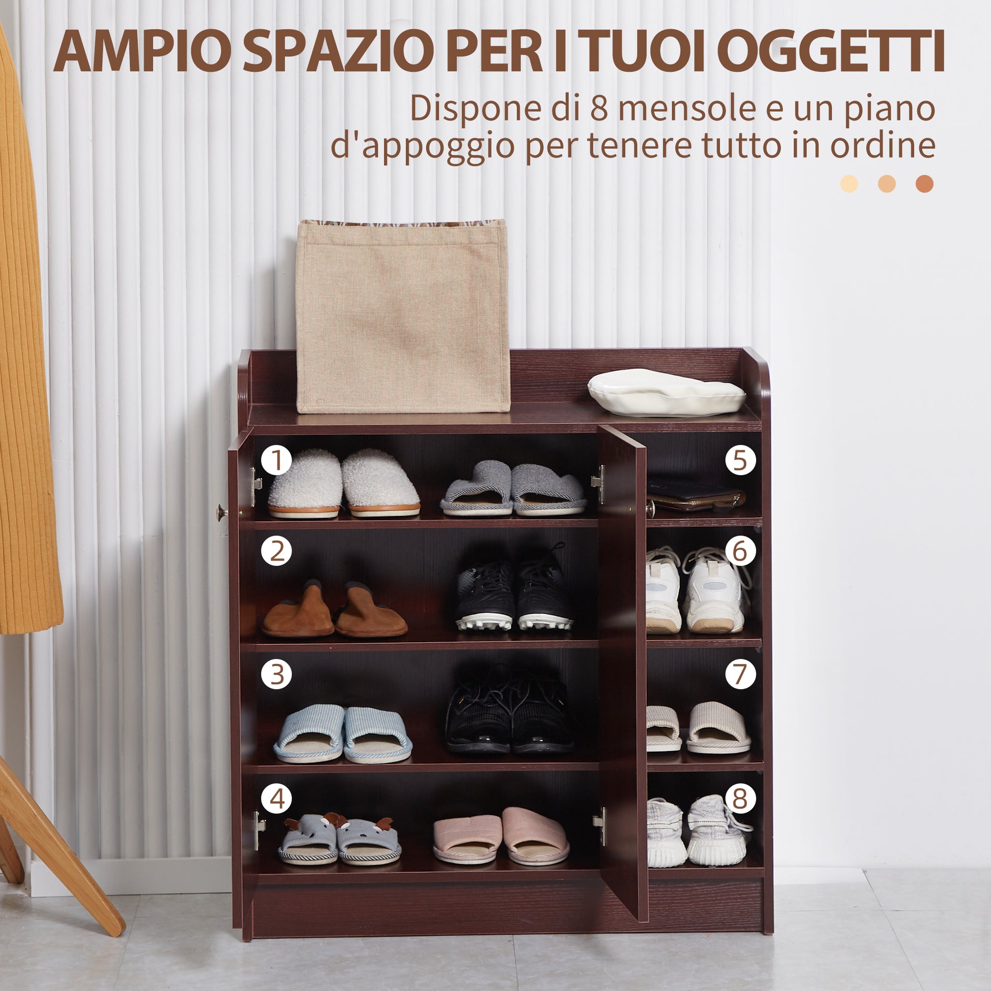 Shoe Cabinet Space Saving and Modern Wood Shoe Rack for 12 Pairs of Shoes with 4 Open Shelves, 83x30x90 cm, Coffee Color