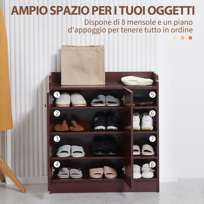 Shoe Cabinet Space Saving and Modern Wood Shoe Rack for 12 Pairs of Shoes with 4 Open Shelves, 83x30x90 cm, Coffee Color