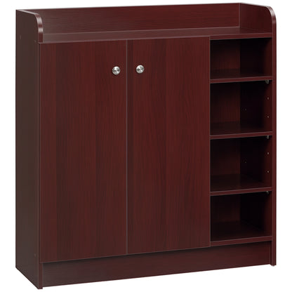 Shoe Cabinet Space Saving and Modern Wood Shoe Rack for 12 Pairs of Shoes with 4 Open Shelves, 83x30x90 cm, Coffee Color