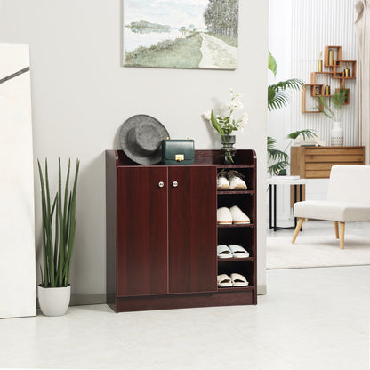 Shoe Cabinet Space Saving and Modern Wood Shoe Rack for 12 Pairs of Shoes with 4 Open Shelves, 83x30x90 cm, Coffee Color